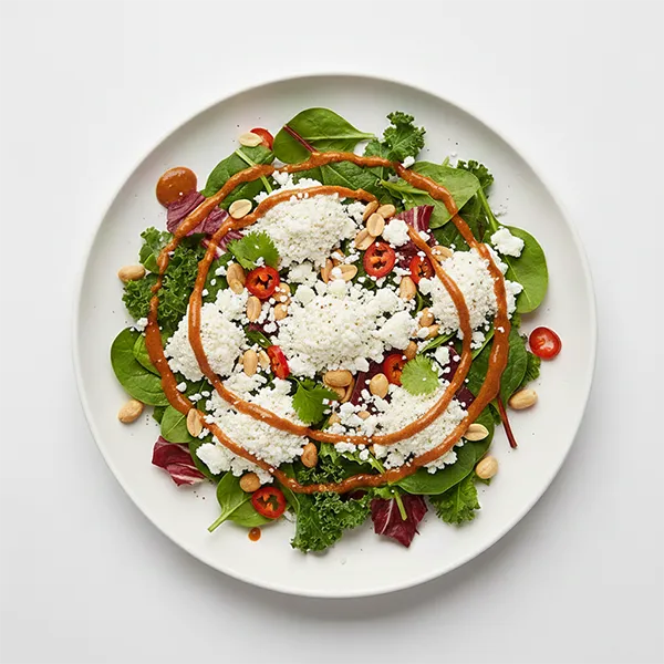 Spicy Peanut and Halloumi Salad with Mixed Greens